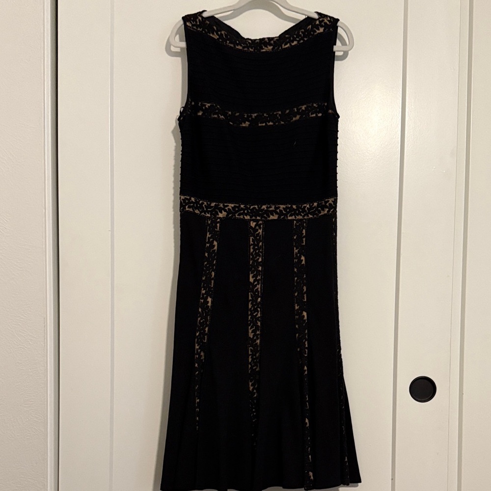 Tadashi Shoji Black and Gold Lace Midi Dress